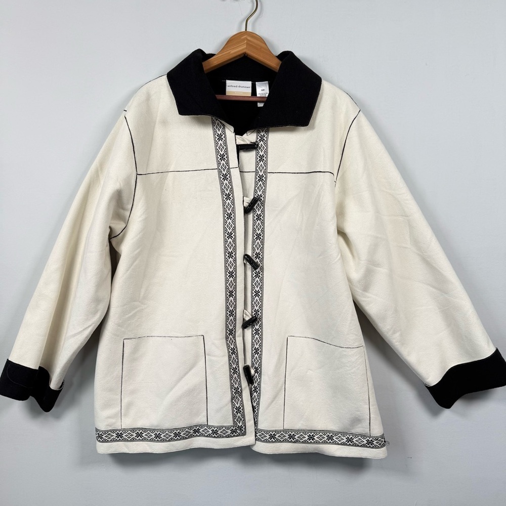 Alfred Dunner Faux Suded Cream and Black Jacket, Size 16W